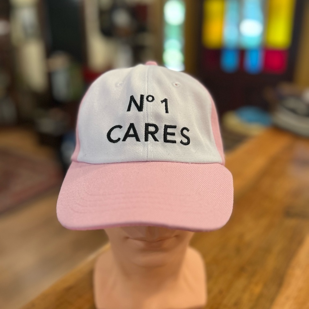 “No 1 cares” Pink and White Statement Cap